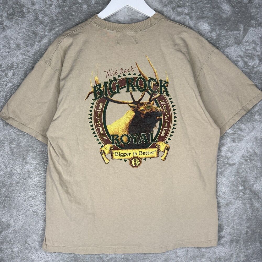 Vtg Big Rock T-Shirt Men Medium Elk Nice Rack Bigger Is Better Funny Hunting USA
